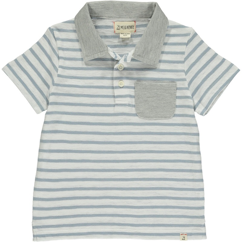 Anchor Pocket Polo – Grey/White Stripe 2-3Y