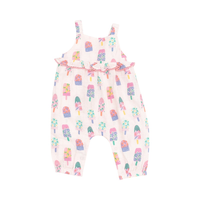 Ruffle Waist Romper- Floral Popsicles 0-3m