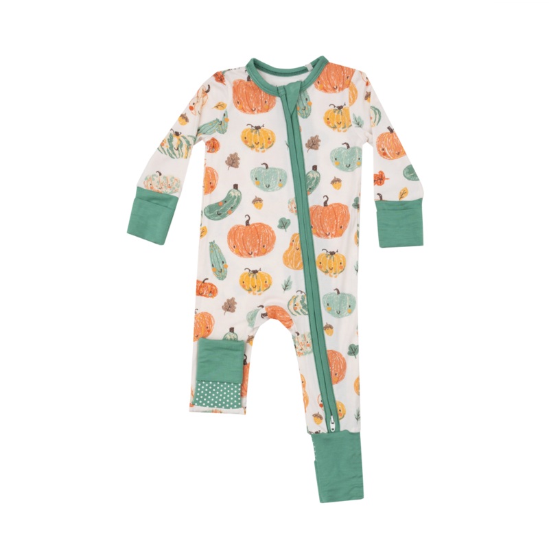 Bamboo Zipper Romper – Crayon Pumpkins 0-3m