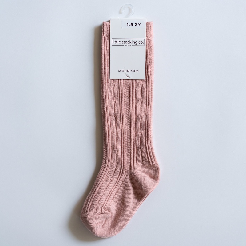 Cable Knit Knee High Socks – Various Colors and Sizes Blush 0-6m