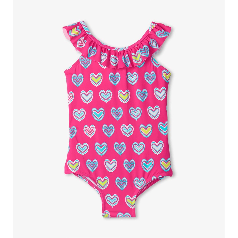 Pink Shibori Hearts Ruffle Sleeve Swimsuit 2T