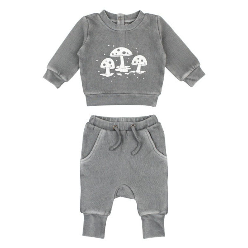 Printed Cozy Sweatshirt & Jogger Set (Baby) – Mist Mushrooms 3-6m