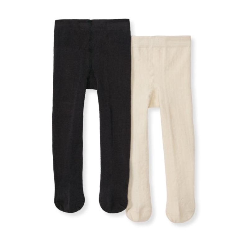 2 Pack Organic Cotton Ribbed Tights – Eggshell/Black 0-6m