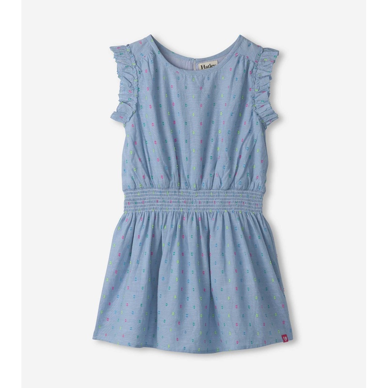 Girls Woven Chambray Dots Dress 5T