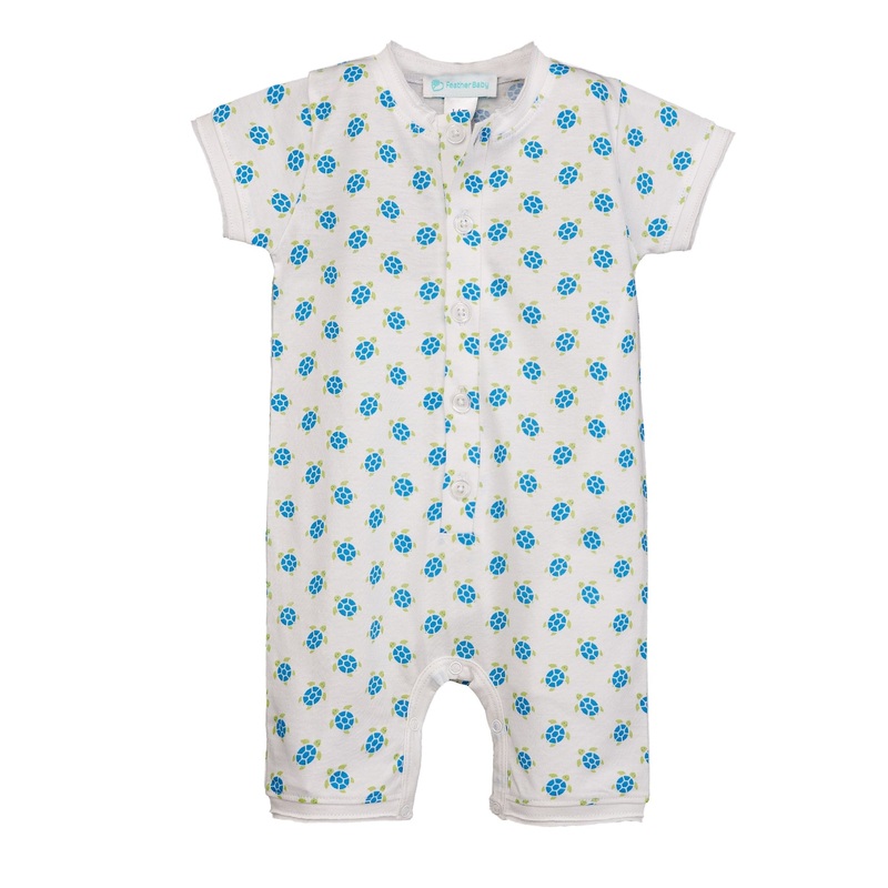 Henley Romper – Sea Turtle Tango on White 0-3m