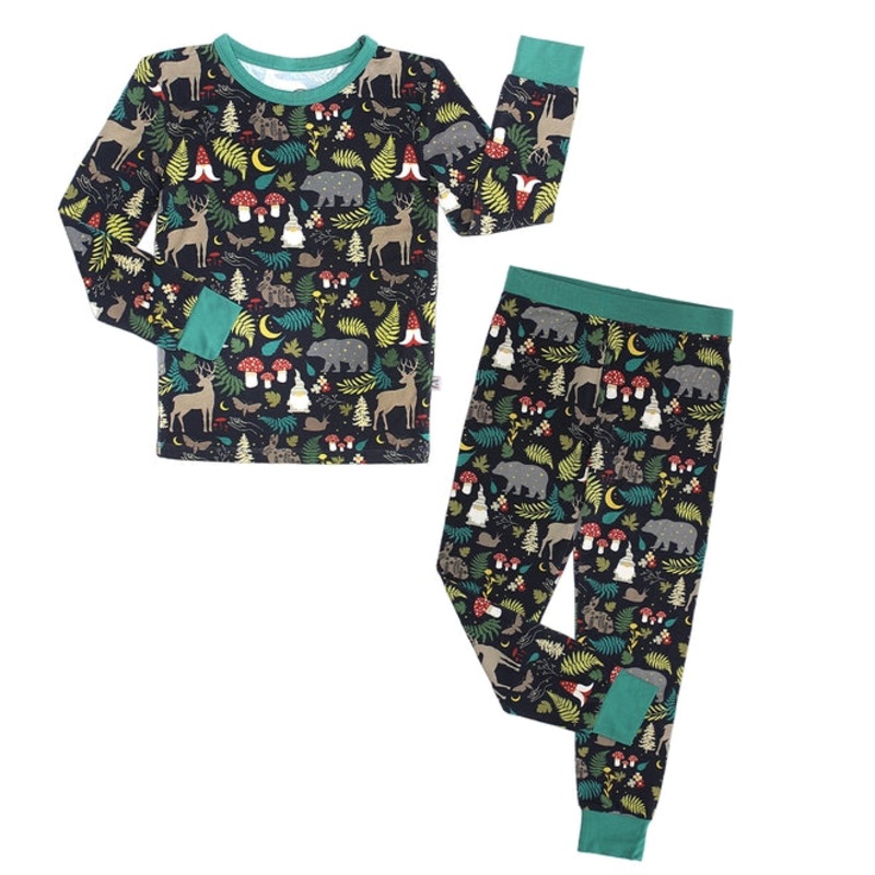 Bamboo Two Piece Long Sleeve Pajamas – Night Forest 2T