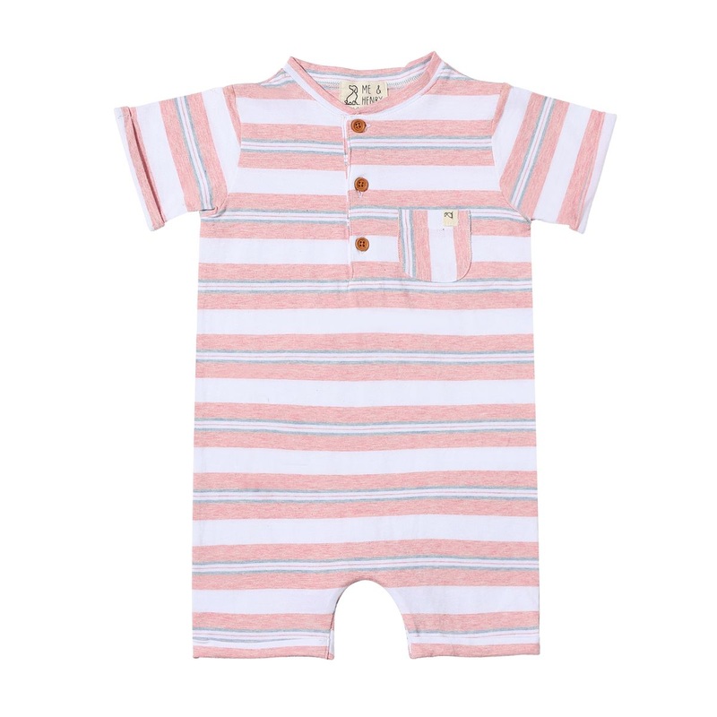 Camborne Henley Romper – Pink/Grey/White 0-3m