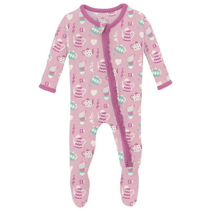Print Muffin Ruffle Footie with 2 Way Zipper – Cake Pop Tea Party NB
