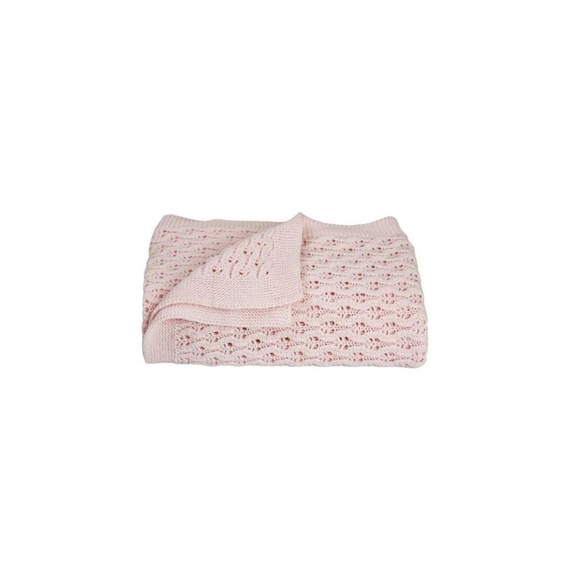 Living Textiles 100% Cotton Lattice Knit Baby Blanket – Blush Pink