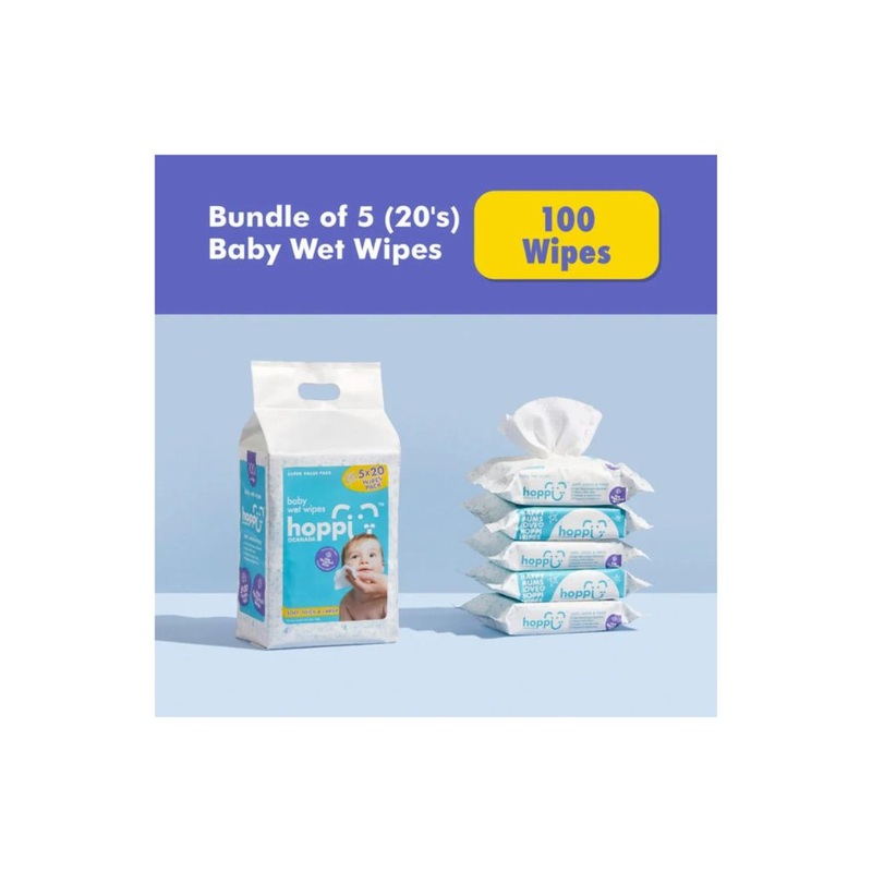 Hoppi Baby Wet Wipes [Bundle of 5packs] (5×20 wipes)