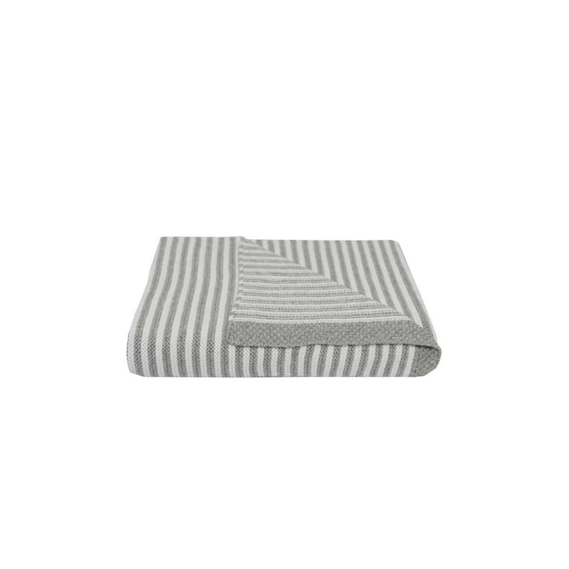 Living Textiles 100% Cotton Knit Stripe Blanket – Grey/white