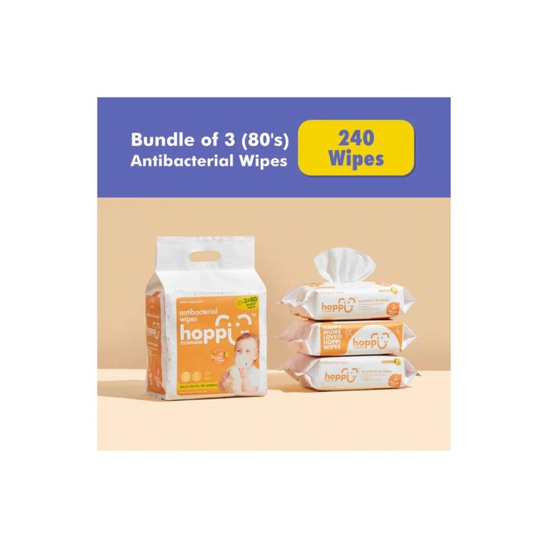 Hoppi Baby Antibacterial Wipes [Bundle of 3](3×80 Wipes)