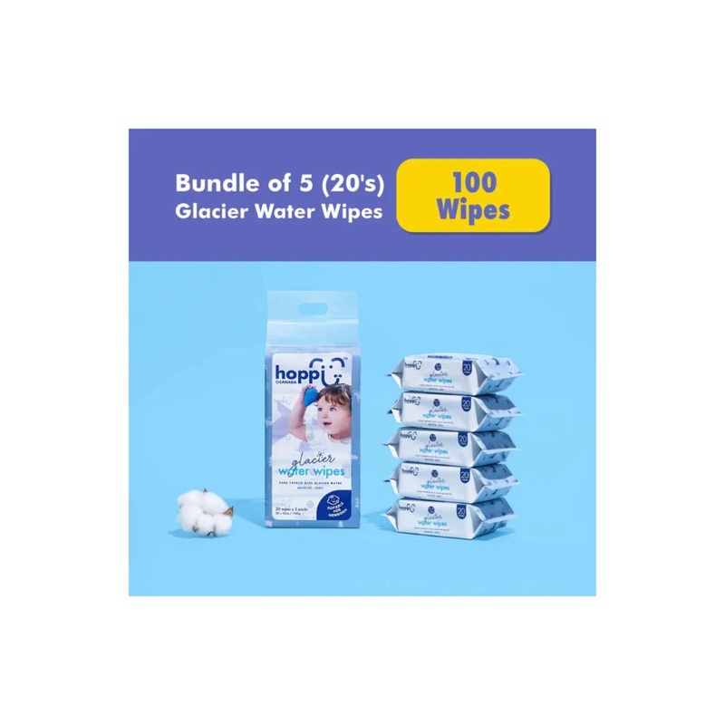 Hoppi Glacier Water Wipes [Bundle of 5] (5×20 Wipes)