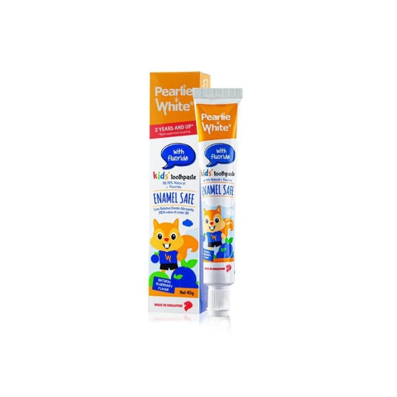 Pearlie White Enamel Safe Kids’ Toothpaste with Flouride – Blueberry 45gm