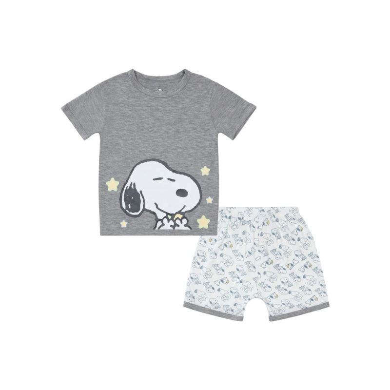 Baa Baa Sheepz x Snoopy Short Sleeve Shirt & Shorts Baby Set (Grey)