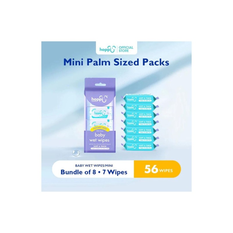 Hoppi Baby Mini Wet Wipes [Bundle of 8] (8×7 Wipes)