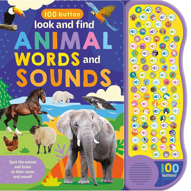 100 Button Look & Find Animal Words & Sounds – Hardback