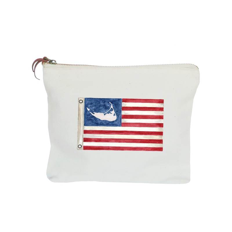 american flag with nantucket zipper pouch