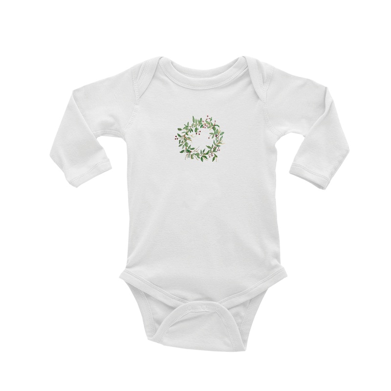 bay leaf wreath baby snap up long sleeve