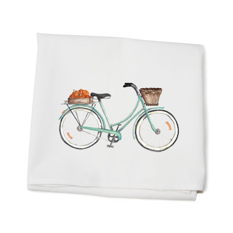 bike + pumpkins flour sack towel