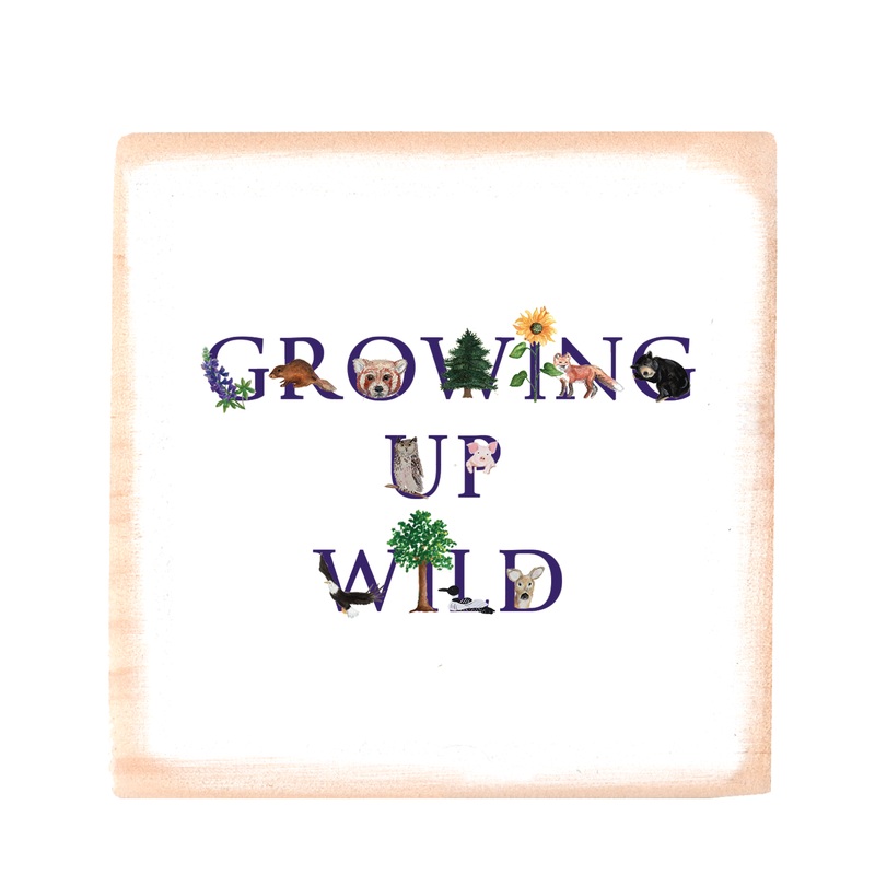 growing up wild square wood block