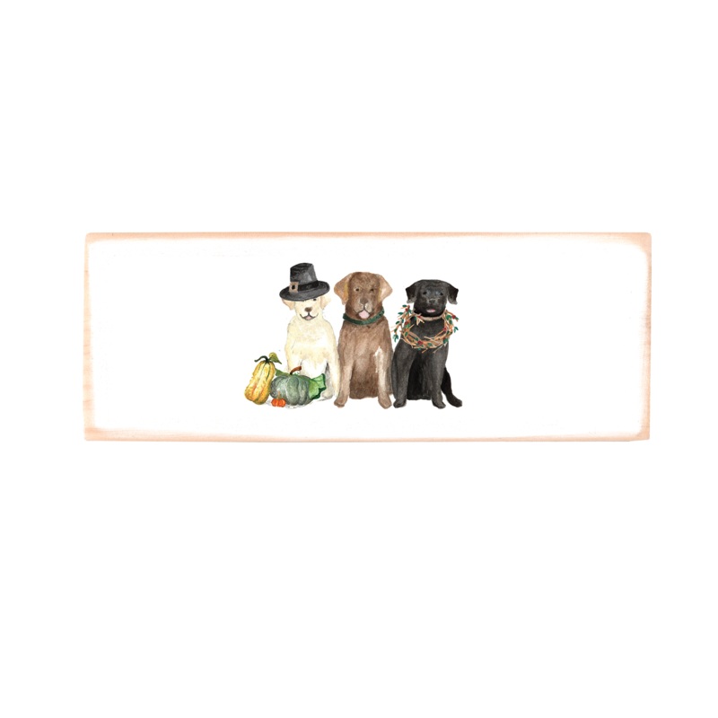 three labs thanksgiving rectangle wood block
