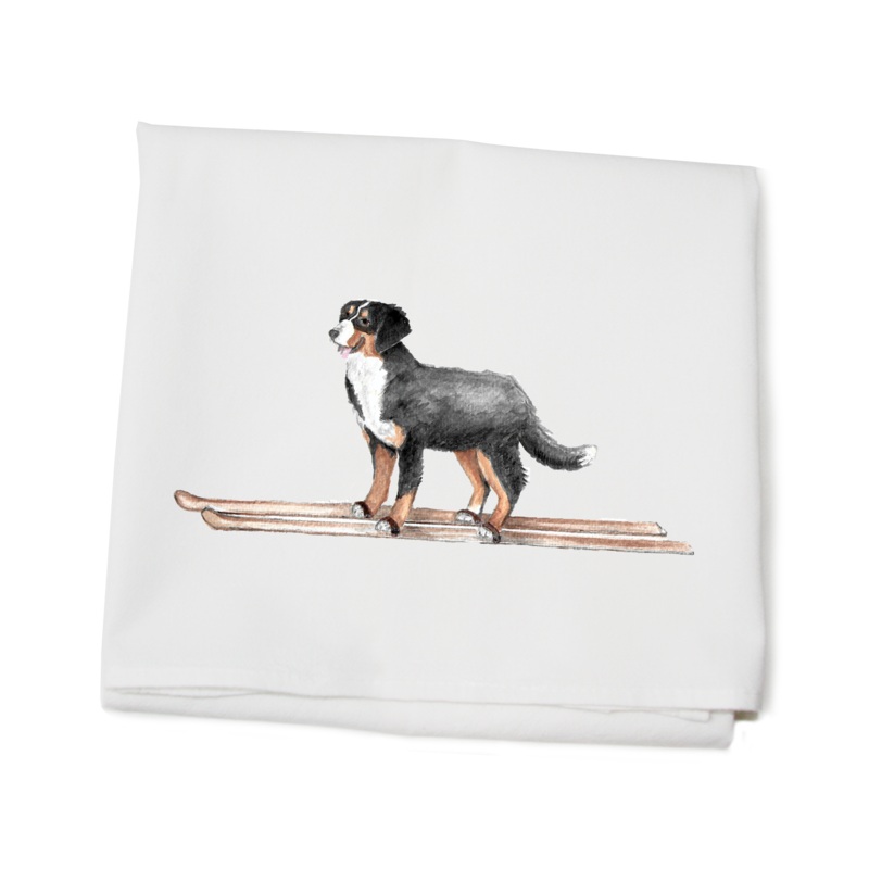 bernese on skis flour sack towel