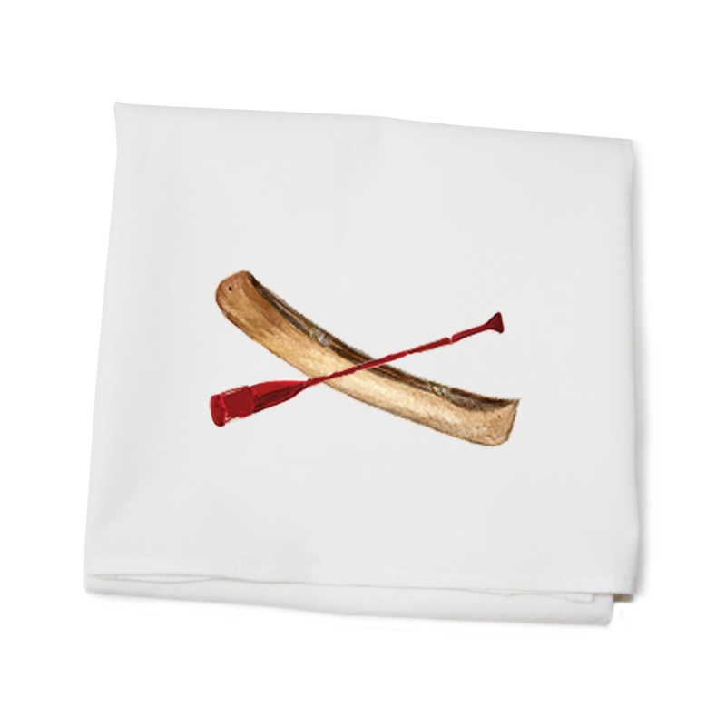 canoe with oar flour sack towel