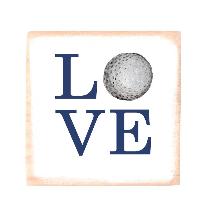 love golf navy square wood block