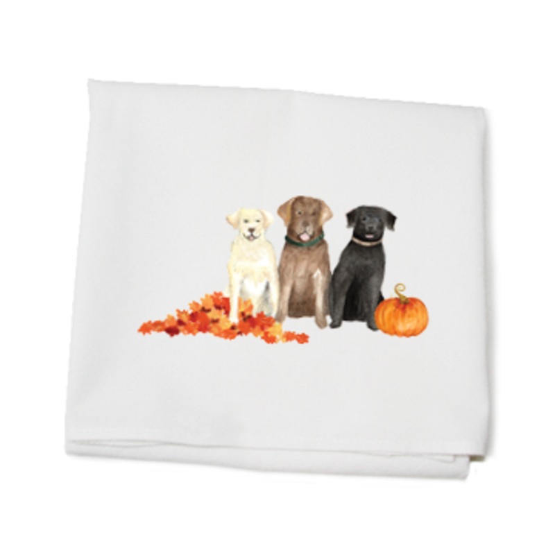 three labs fall flour sack towel