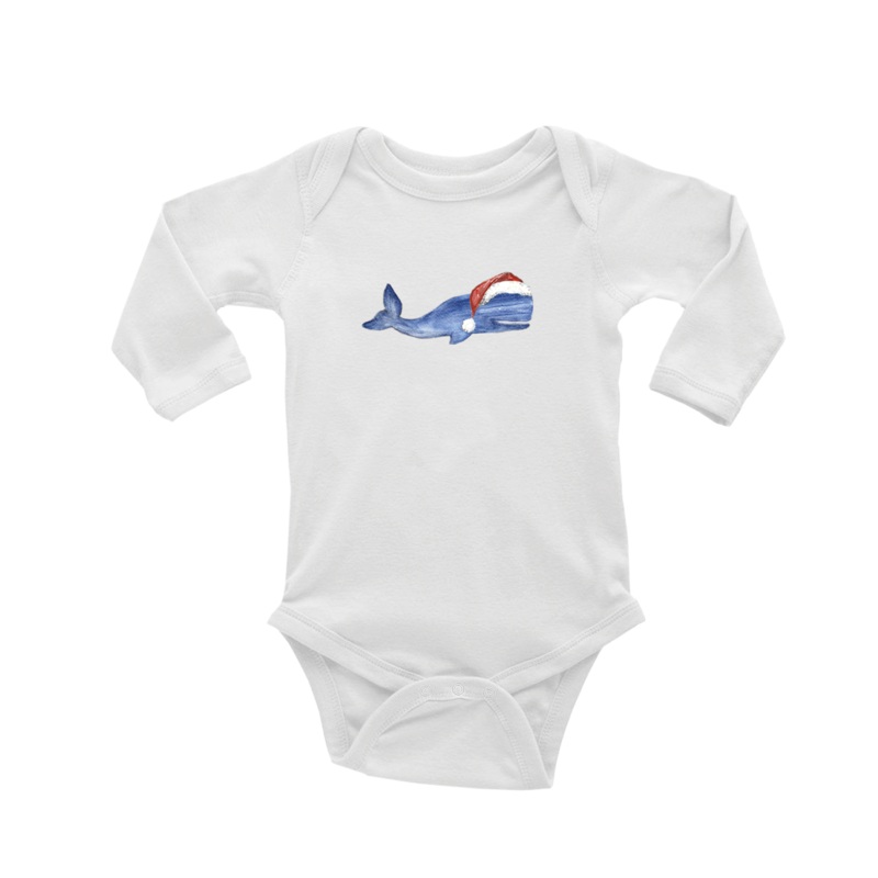 whale with santa hat baby snap up long sleeve