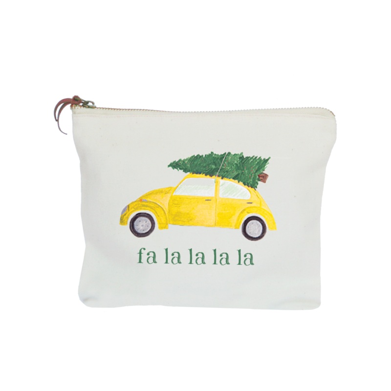 yellow vw + tree fa la la la zipper pouch
