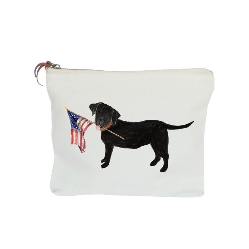 black lab + flag zipper pouch