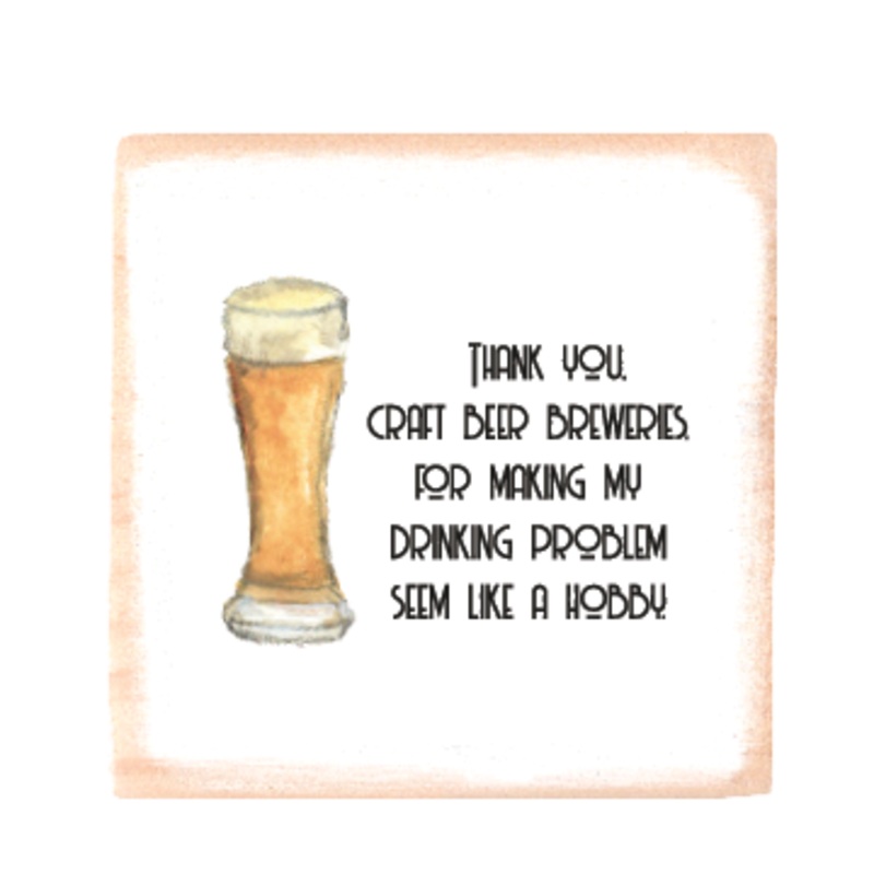 craft beer with art square wood block