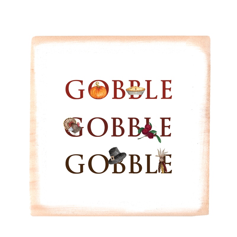 gobble gobble gobble square wood block