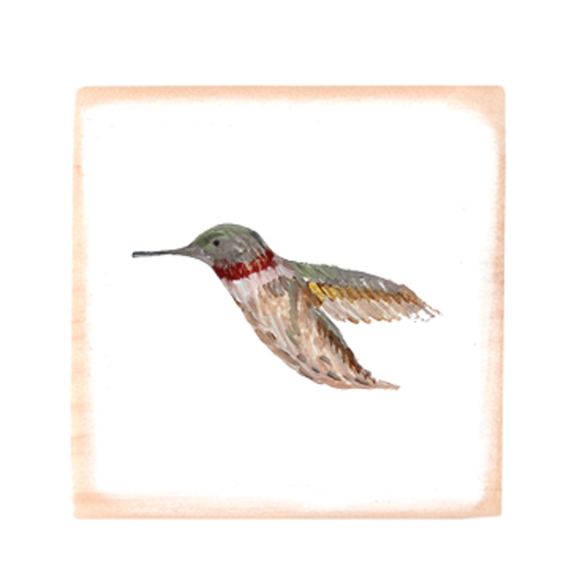 hummingbird square wood block