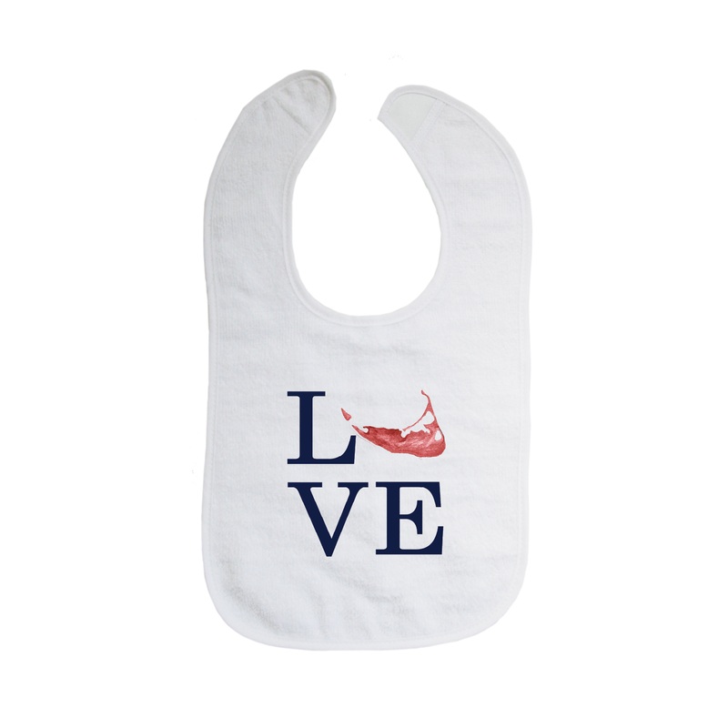 love nantucket island navy text with red island bib