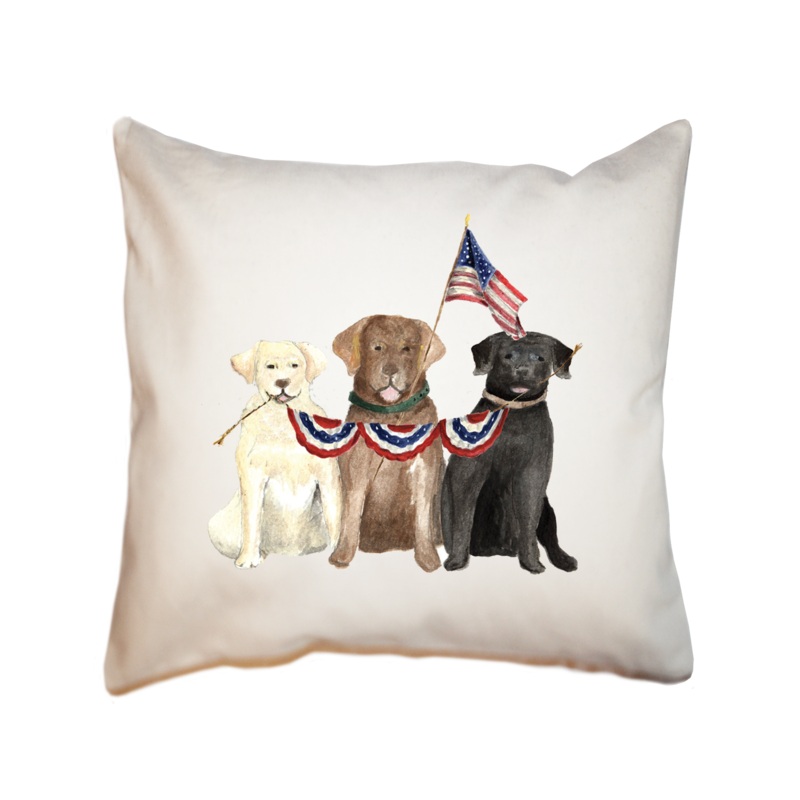three labs 4th of july square pillow