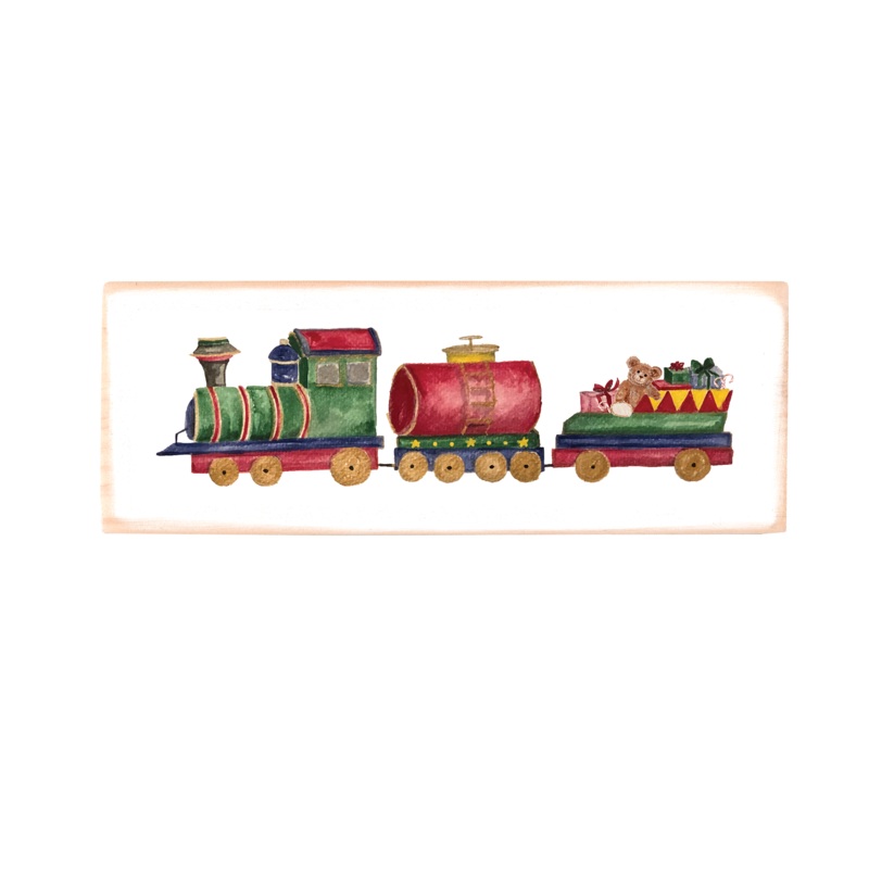 christmas train rectangle wood block