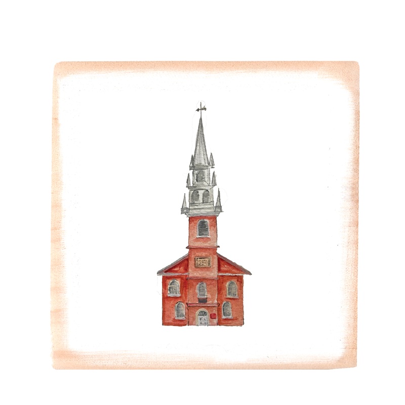 Old North Church Boston square wood block