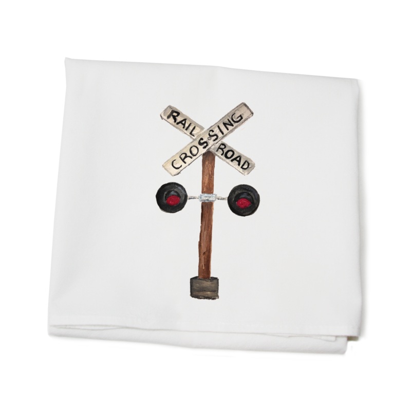 railroad crossing sign flour sack towel