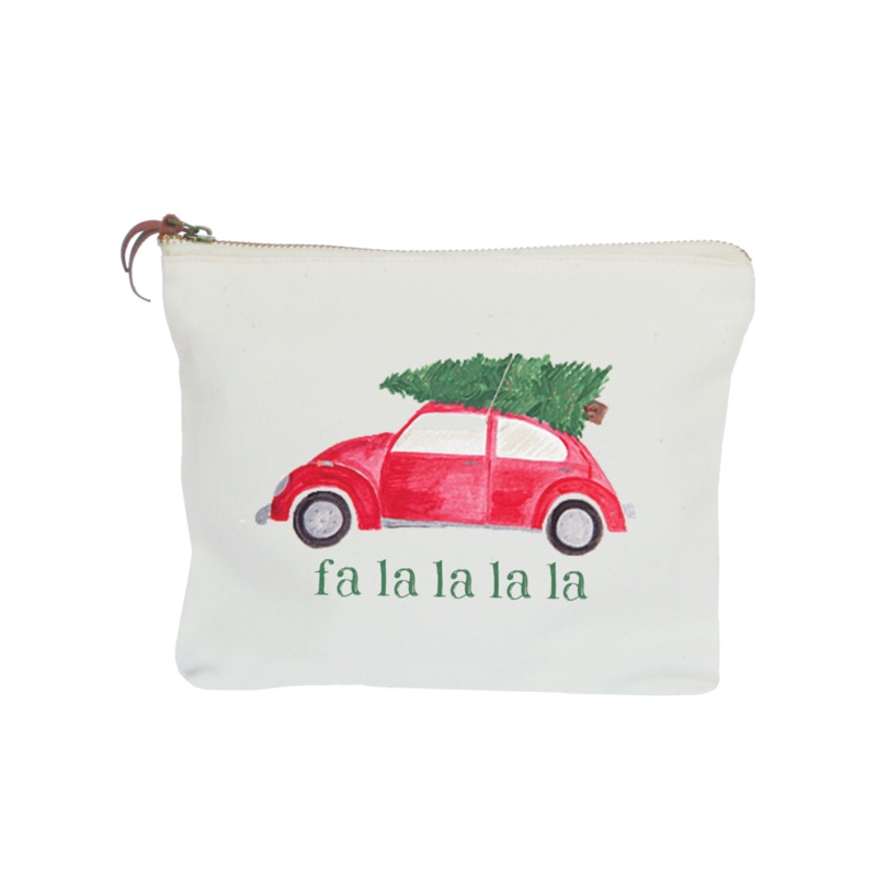 red vw + tree fa la la la zipper pouch