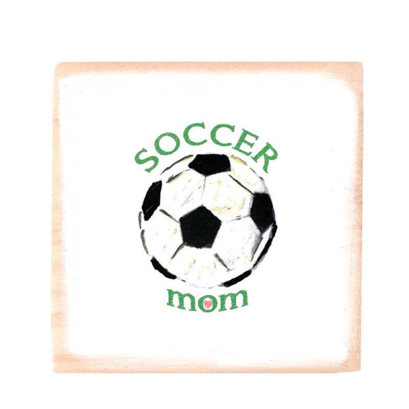 soccer mom square wood block