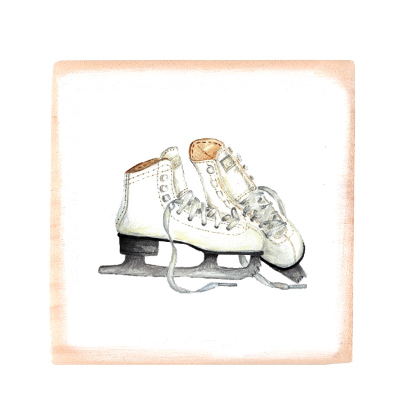 figure skates square wood block