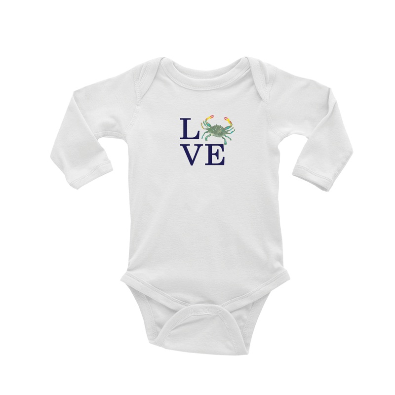 love crab with navy baby snap up long sleeve