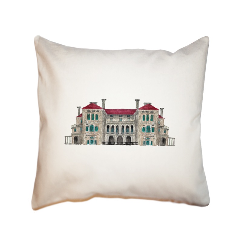 newport mansion with red roof square pillow