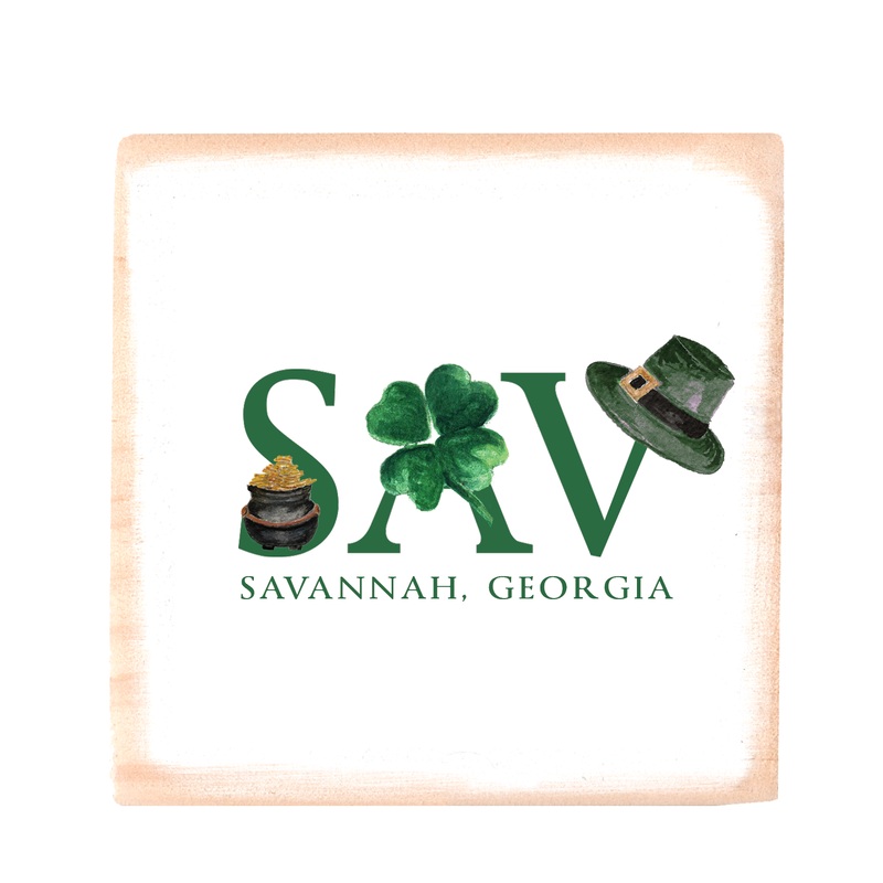 sav st patty’s day wood block