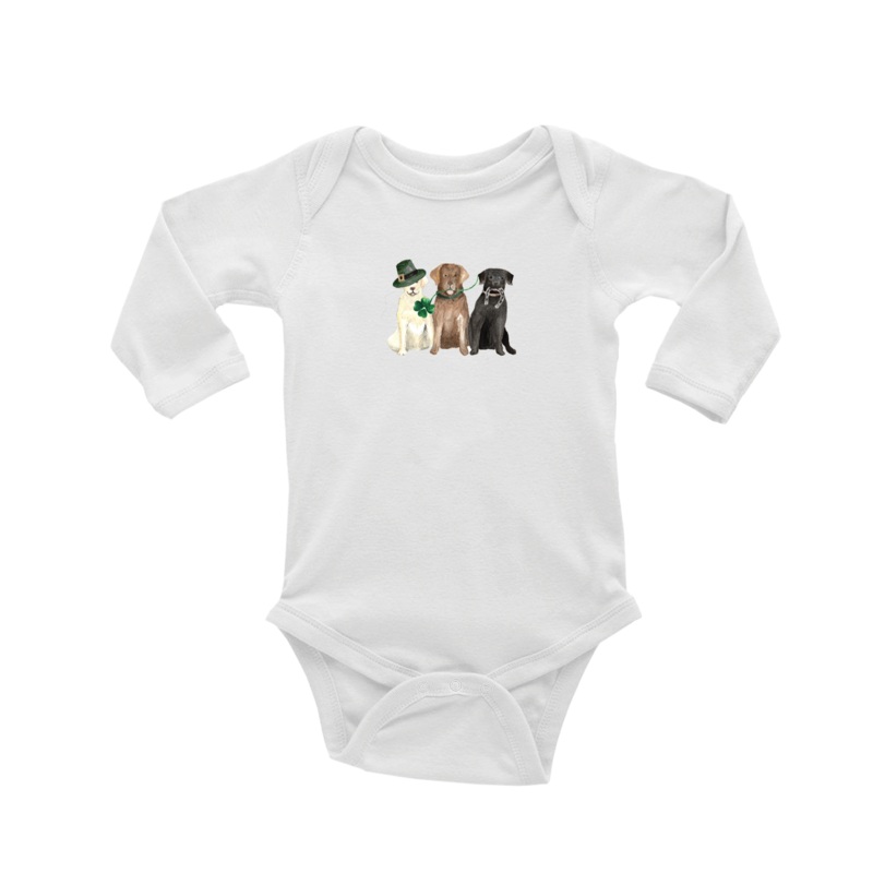 three labs st patrick’s day baby snap up long sleeve