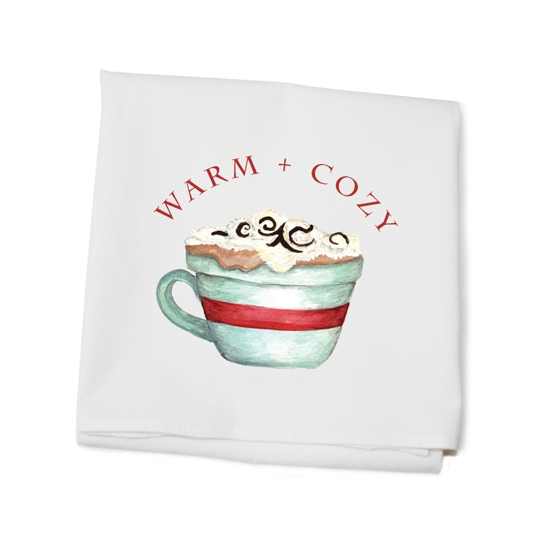 warm and cozy cocoa cup flour sack towel