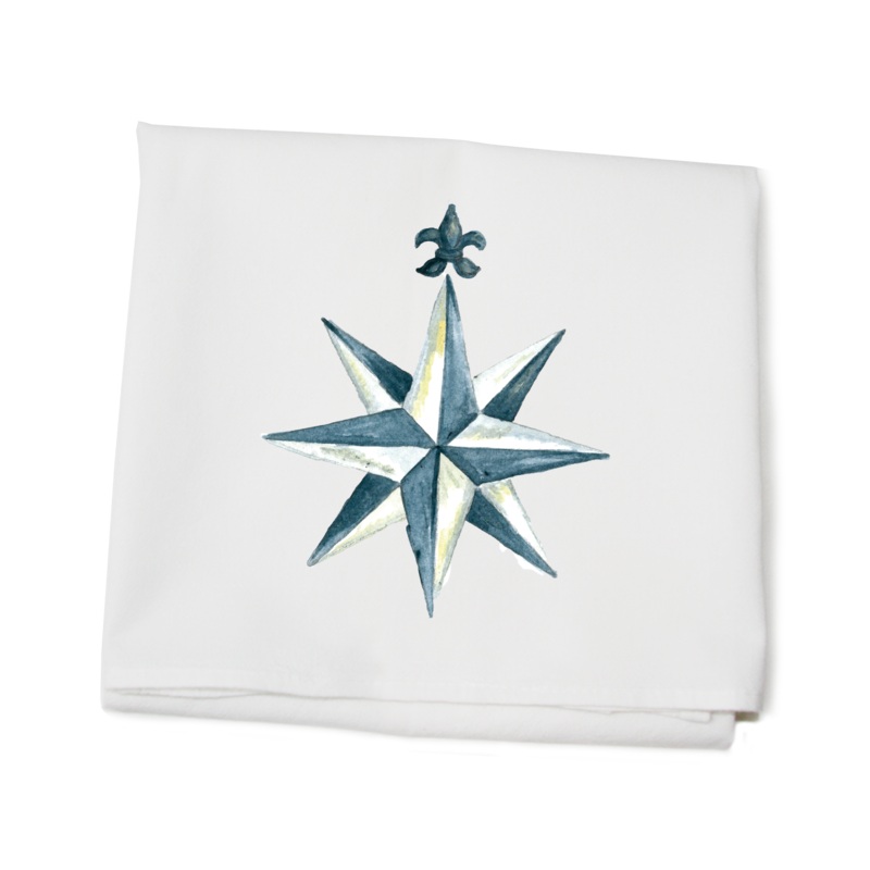 compass rose navy flour sack towel